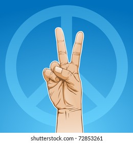 color illustration of a hand in peace sign