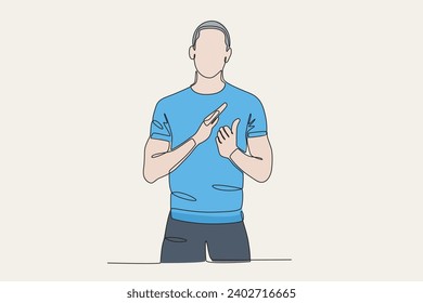 Color illustration of a happy clapping man. Applause one-line drawing