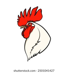 Color illustration with head rooster or cock. Isolated vector object on white background.