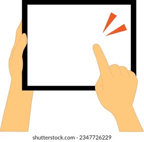 Color illustration holding and operating a tablet