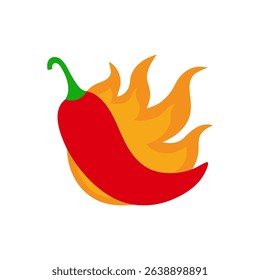 Color illustration of hot chili pepper with flame