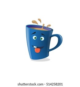 color illustration icon funny cartoon mug that one tooth and showing tongue on the white background