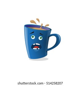 color illustration icon funny cartoon mug that shocked on the white background