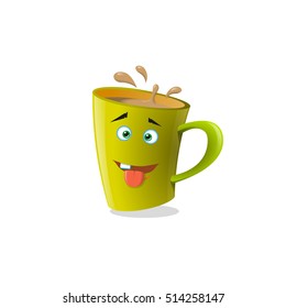 color illustration icon funny  yellow  cartoon mug that one tooth and showing tongue on the white background