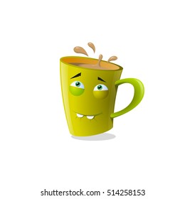 color illustration icon funny  yellow  cartoon mug with two teeth on the white background