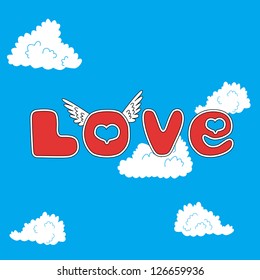 The color illustration with letter "love" in the sky
