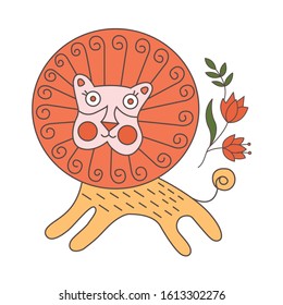 Color illustration of lion. With the ability to change the line thickness.