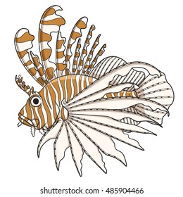 Color illustration lionfish. Vector objects on a white background. 