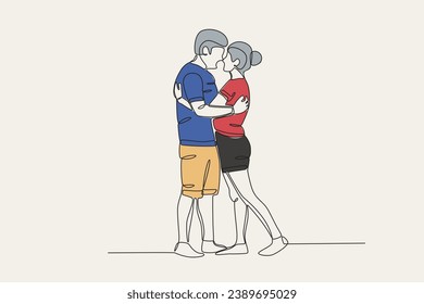 Color illustration of lovers hugging intimately. National hugging day one-line drawing