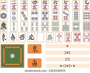 color illustration mahjong tile set