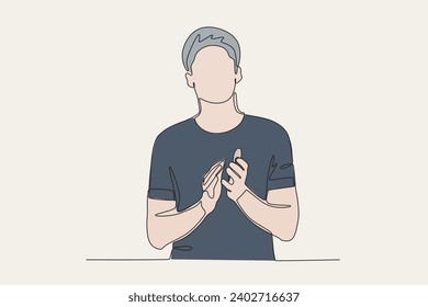 Color illustration of a man clapping. Applause one-line drawing