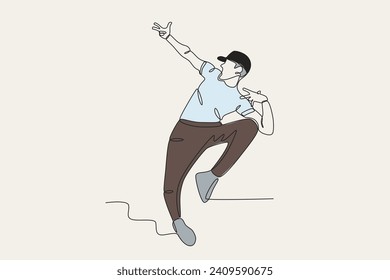 Color illustration of a man dancing to hip-hop. Dancing one-line drawing