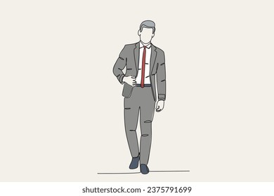 Color illustration of a man dressed formally. Tuxedo one-line drawing