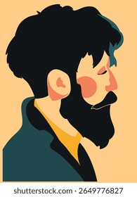Color illustration of a man's head with a beard. Vector illustration.