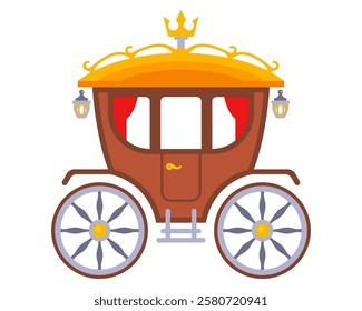 color illustration medieval royal carriage, horse drawn carriage from old times