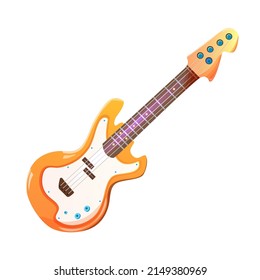 Color illustration of a modern bass guitar. Musical instrument. Guitar for a concert. White background. vector file