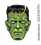 Color illustration of monster, Frankenstein head. Isolated on white background