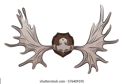 Color illustration of moose antlers. Trophy. Vector element for your creativity