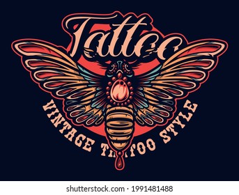 Color Illustration moth in the tattoo style. Perfectly for posters, T shirt design, fabric print, and many other uses.
