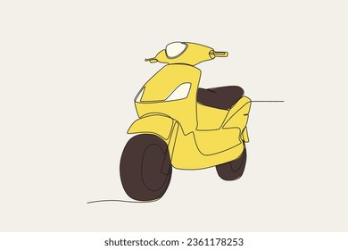 Color illustration of a motorcycle. Motorcycle one-line drawing