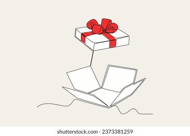 Color illustration of an open gift box. Boxing day one-line drawing