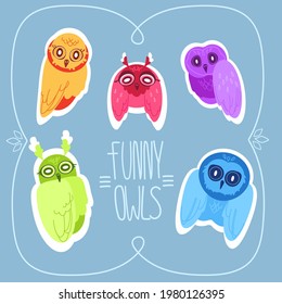 Color illustration of owls. Idea for website design, 
for blogs, for print.