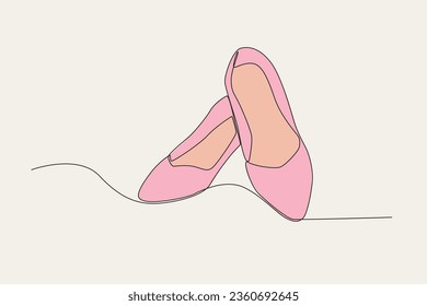 Ilustración de color de un par de tacones altos. Dibujo de una línea de calzado