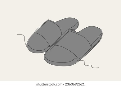 Color illustration of a pair of slip-on sandals. Footwear one-line drawing