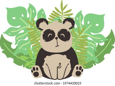 Color illustration of panda and plants. Idea for website design, 
for blogs, for print.