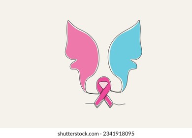 Color illustration of a ribbon losing a baby. Pregnancy and infant loss awareness month one-line drawing