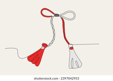 Color illustration of a ribbon Martisor. Martisor one-line drawing