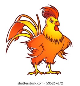 Color illustration of rooster. One of 12 Chinese animals zodiac. Illustration in white background in cartoon style.