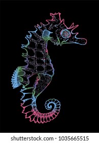 Color illustration of a sea animal. Figure seahorse.