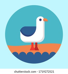 color illustration with seagull on the sand by the sea. modern design icon