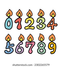 Color illustration set of candles in the shape of numbers 0~9