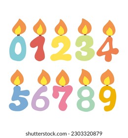 Color illustration set of candles in the shape of numbers 0~9