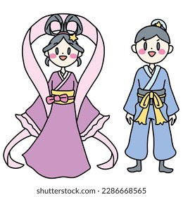 Color illustration set of Orihime and Hikoboshi with 5 heads