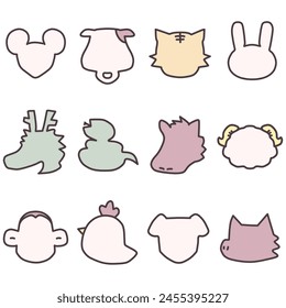 Color illustration set with simple silhouettes of animals of the Chinese zodiac