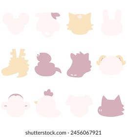 Color illustration set with simple silhouettes of animals of the Chinese zodiac