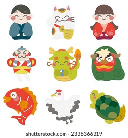 Color illustration set of smiling New Year's accessories Year of the Dragon