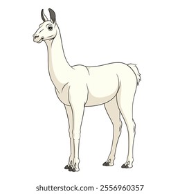 Color illustration with shorn white llama, alpaca. Isolated vector object on white background.