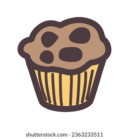 Color illustration of simply deformed chocolate chip cupcakes.