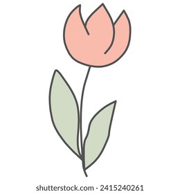 Color illustration of a single red tulip, simply deformed.