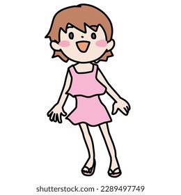 Color illustration of a smiling girl in a bathing suit