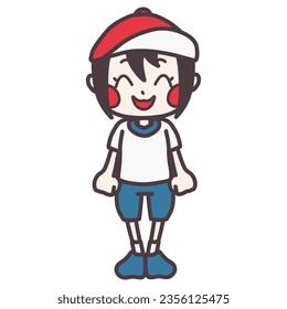 Color illustration of a smiling girl in gym clothes