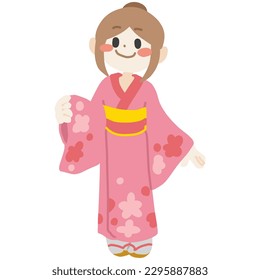 Color illustration of smiling woman in yukata