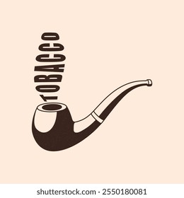 Color illustration of a smoking pipe and text on the background. The image is made in a retro style with a grunge texture. Tobacco advertising.