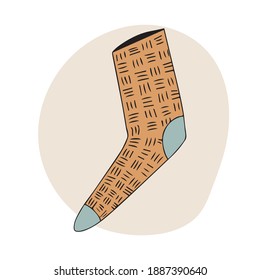 Ilustración de color de un calcetín con textura. Icono del vector dibujado a mano. Ilustración aislada sobre fondo blanco. 