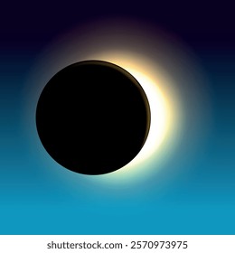 Color illustration of a solar eclipse. Vector on a blue background