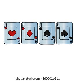 Color illustration of a square of aces. Face. Divination. Show magic tricks. Play the fool and poker. Gambling. Vector. Colorless background.